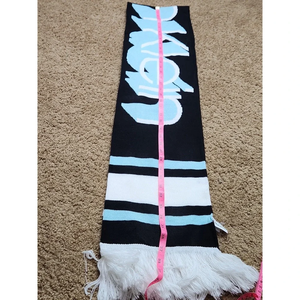 Calvin Klein Men's Blue Black White Logo Soell Out‎ Fringe Thick Scarf 9